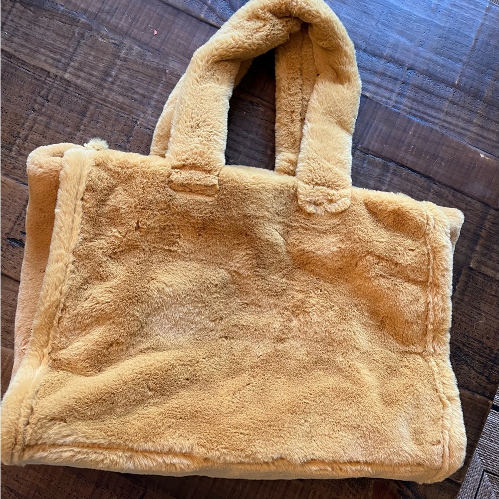 Anthropologie fuzzy tote - brand new with tags. Mustard yellow.